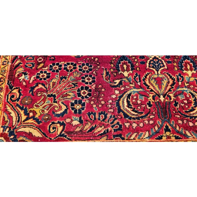 Antique Persian Sarouk Area Rug, Hand-Knotted Wool, Allover Floral Pattern, 4x6, Red & Navy For Sale - Image 15 of 17
