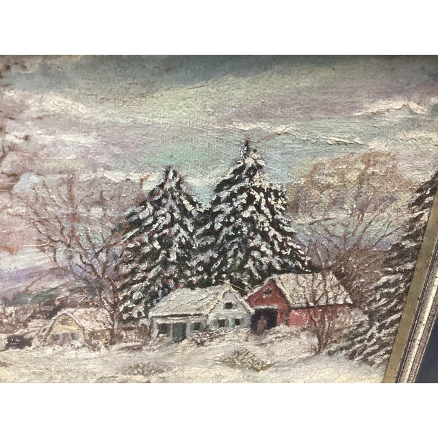 Late 20th Century Late 20th Century Beautiful Winter Landscape Small Painting on Artist Board For Sale - Image 5 of 5