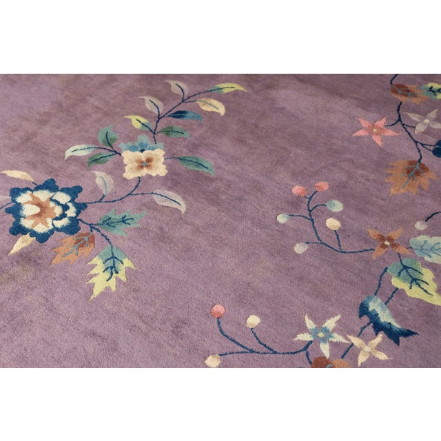 1920s Antique Oversized Chinese Art Deco Lavender Purple Botanical Hand-Knotted Wool Pile Rug - 13’ X 20’3” For Sale - Image 9 of 10