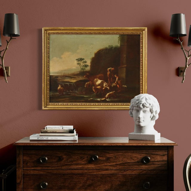 Roman School of the 17th Century, Landscape with Pastoral Scene, 1680, Oil on Canvas For Sale - Image 3 of 16