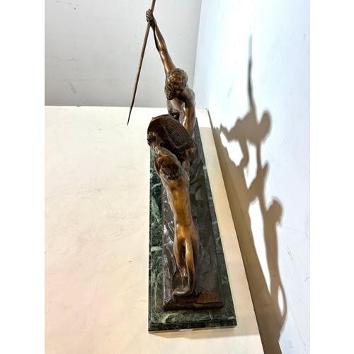 Large Bronze Man Fighting Lion Sculpture For Sale - Image 4 of 7