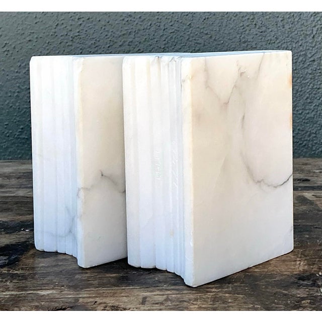 White Vintage Carved Marble Book Ends - Set of 2 For Sale - Image 8 of 12