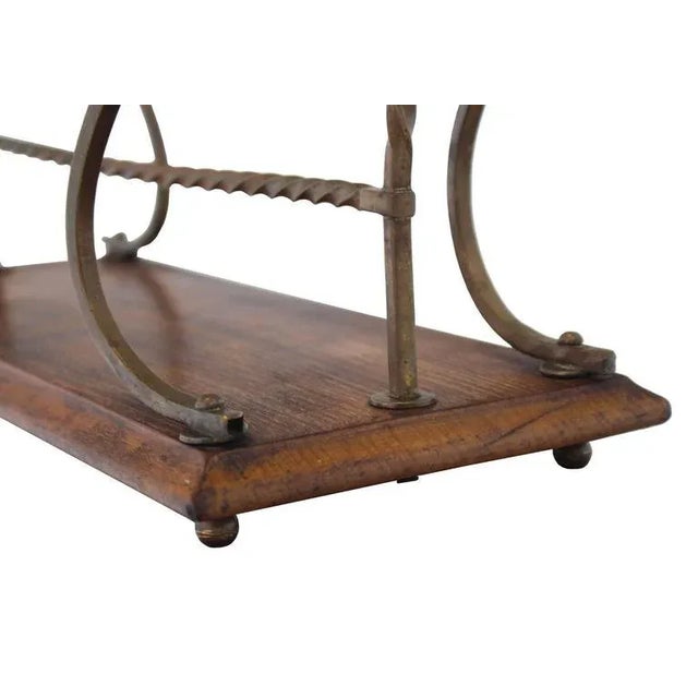 Vintage Mid Century Twisted Brass and Wood Magazine Rack For Sale - Image 4 of 6