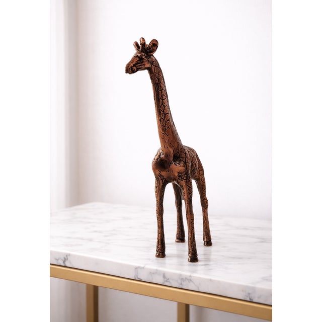 Antique Copper Finish Metal Giraffe Sculpture For Sale - Image 4 of 10