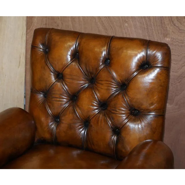 Set of Antique Regency Bolster Brown Leather Library Armchairs For Sale - Image 17 of 18