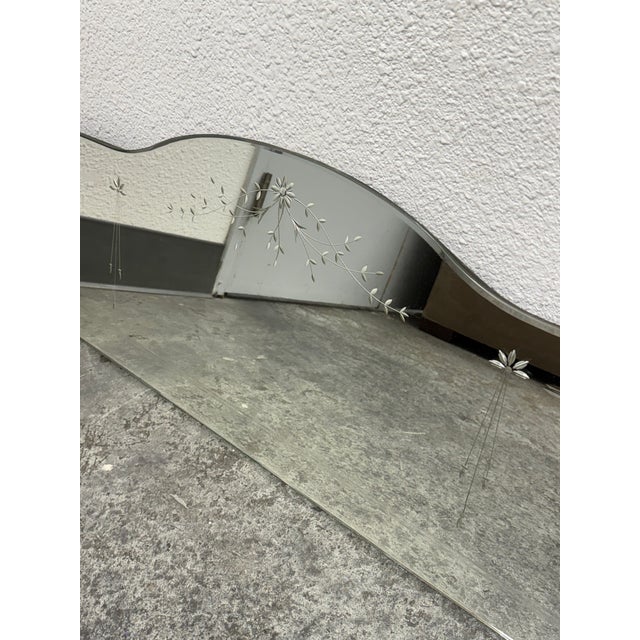 Art Deco Etched Floral Frameless Vanity Mirror, Mid 20th Century For Sale In San Francisco - Image 6 of 12