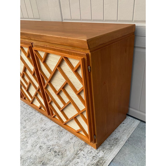 Mid 20th Century Vintage Credenza Chinese Chippendale Over Grasscloth For Sale - Image 5 of 11