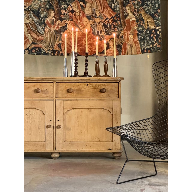 English Antique English Deep Pine Dresser or Sideboard W/ Six Bun Feet | Circa 1890 For Sale - Image 3 of 18