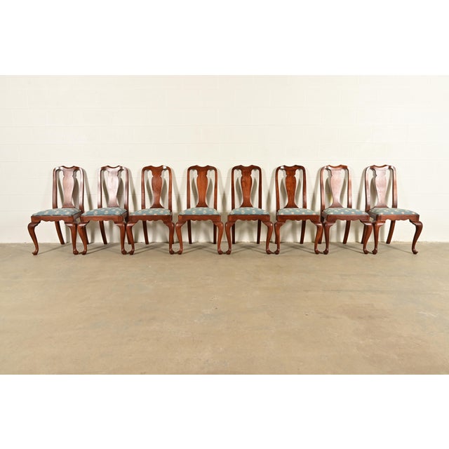 Queen Anne Henkel Harris Queen Anne Solid Cherry Wood Dining Chairs, Set of Eight For Sale - Image 3 of 13