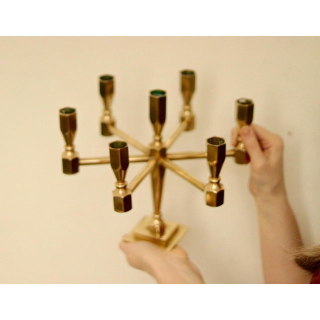 Vintage Swedish Brass 7-Arm Candelabra from Gusum For Sale - Image 14 of 18