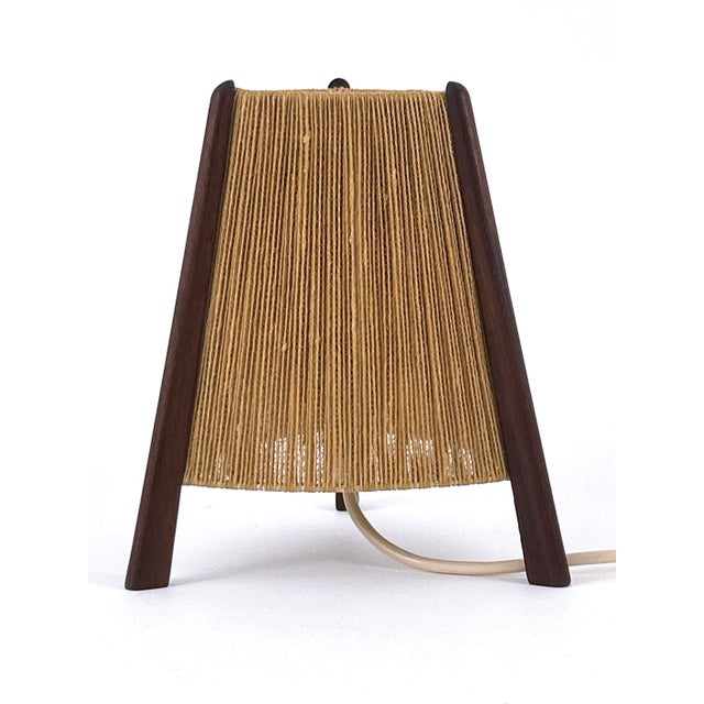 Mid-Century Modern Teak Sisal Bedside Table Lamp, Denmark, 1960s For Sale - Image 4 of 18