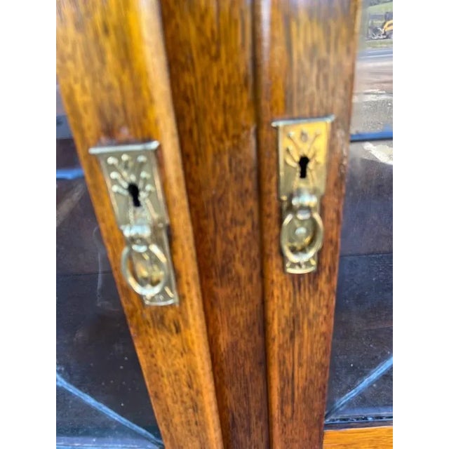 Antique Early 20th Century Arts & Crafts Mission Style Leaded Glass Oak Bookcase Wooden shelves are removable Sturdy and...