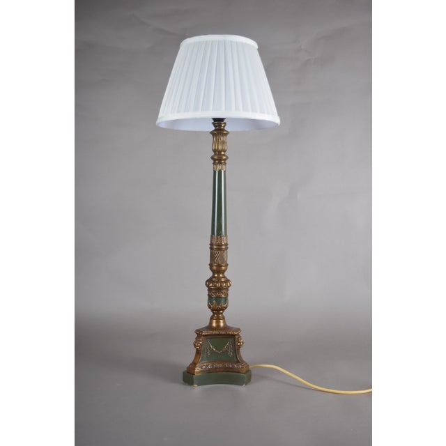 Green Tall Vintage Brass Table Lamp with Green Lacquered Column, 1950s For Sale - Image 8 of 9