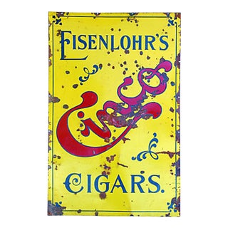 Antique Large Porcelain on Metal Eisenlohr's Cigars Advertisement Sign 30" X 46" For Sale