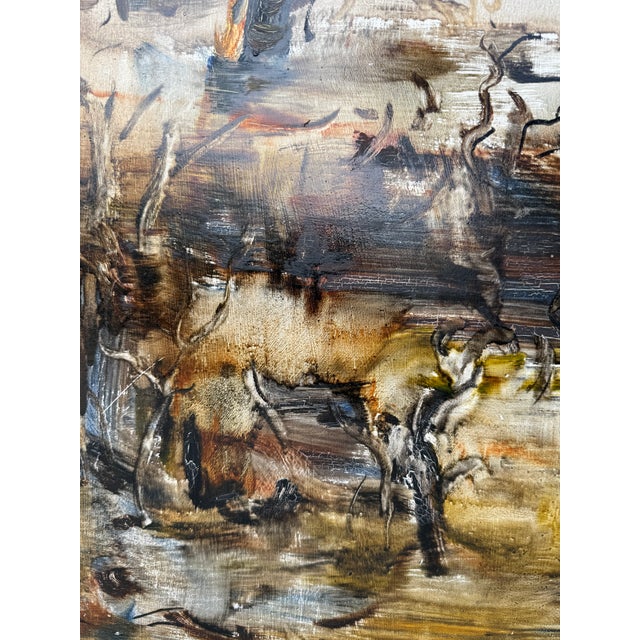 Large Oil on Cardboard Landscape Painting From 70's For Sale - Image 10 of 15
