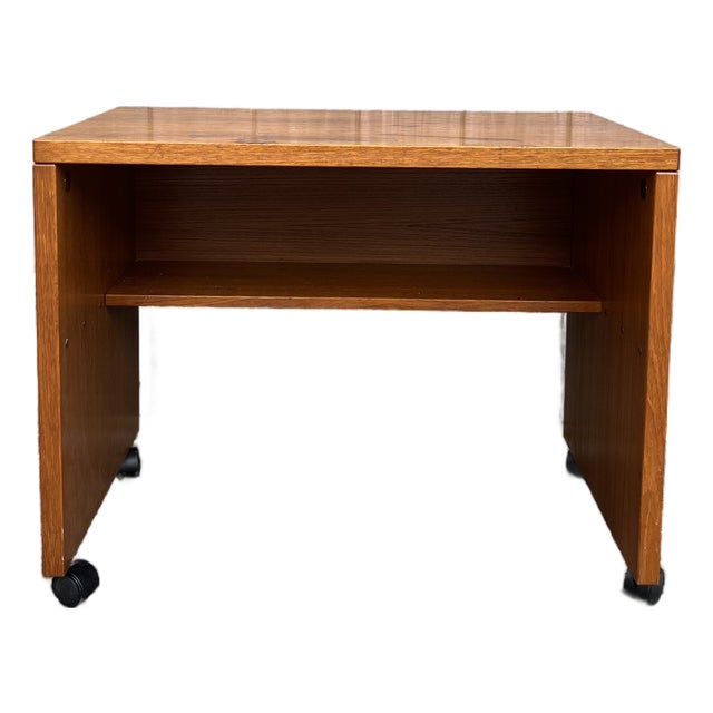 Danish Modern Teak Writing Desk With Finished Back on Castor Wheels For Sale