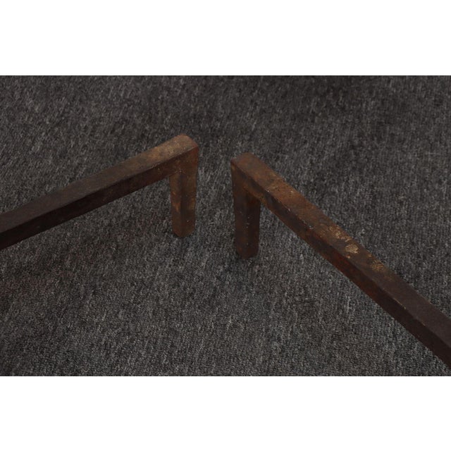 Vintage Cast Iron Perched Owl Andirons With Blue Green Glass Eyes For Sale - Image 16 of 18