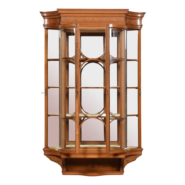Large Painted Satinwood Wall Hanging Display Cabinet For Sale
