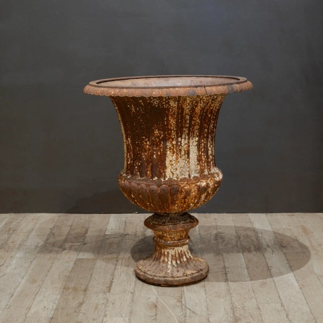 Industrial Large Antique Cast Iron Garden Urn For Sale - Image 3 of 8