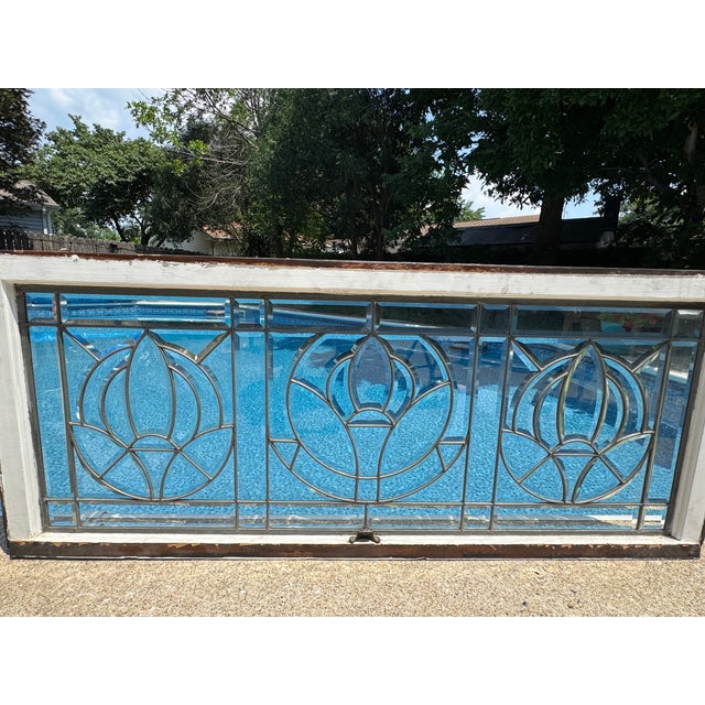 5-Piece Art Deco Beveled Leaded Glass Window Set Matching Transom & 4 Sidelights For Sale - Image 6 of 18