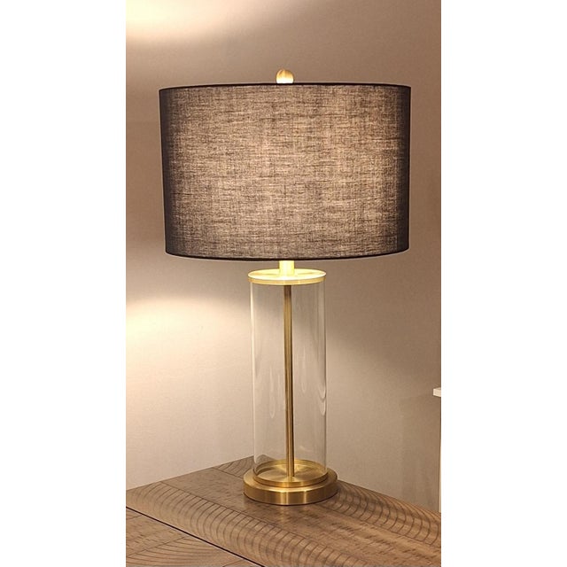 Modern 1990s Lauren Ralph Lauren "Payton" Brushed Brass and Glass Column Table Lamp For Sale - Image 3 of 8