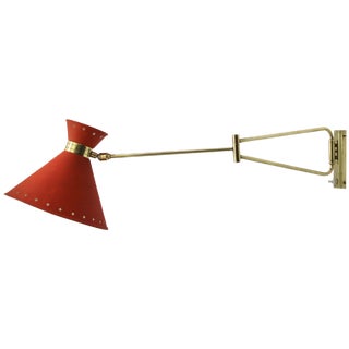 Red Diabolo Articulated Wall Light by Rene Mathieu for Lunel, 1950s For Sale