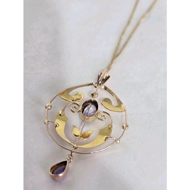 Art Nouveau 9ct Yellow Gold Amethyst Openwork Pendant, 1900 For Sale - Image 11 of 18