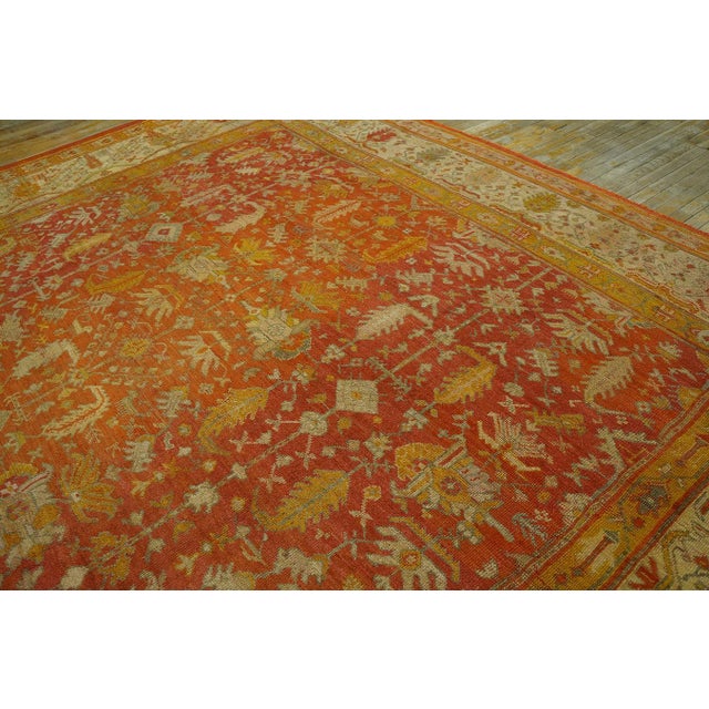 Textile 1880s Orange Antique Tribal Rustic Turkish Angora Oushak Rug 11' 10" X14' Handknotted Wool Carpet For Sale - Image 7 of 18