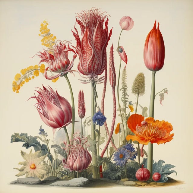 Flowers' # 48 - Original Fine Art Print. Dimensions: Print size (in): 18 x 18 (additional white borders around the print...