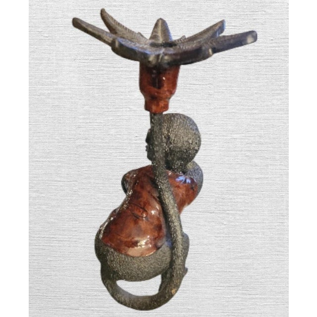Traditional Vintage Playing Monkey Tortoiseshell Taper Palm Tree Candle Holder For Sale - Image 3 of 7