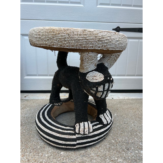 Bamileke Beaded Stool, a traditional hand-beaded stool from the Bamileke people of the Grasslands of Cameroon. This is a...