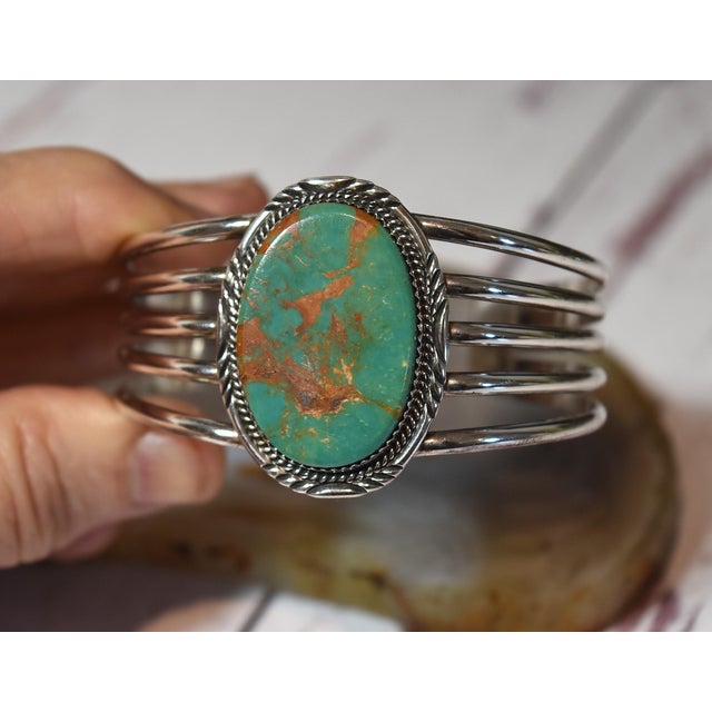 Turquoise Vintage Native American Navajo Begay Sterling Silver Turquoise Cuff Bracelet For Sale - Image 8 of 18