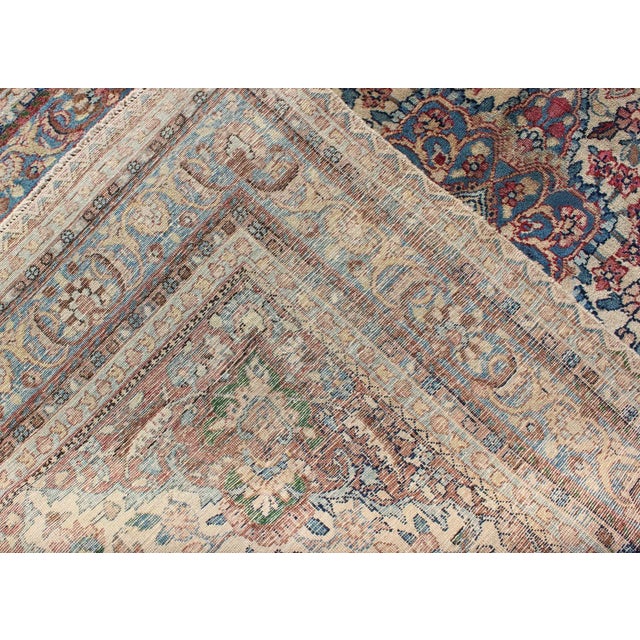 Detailed Antique Lavar Kerman Rug With Floral Design in Ivory Background For Sale In Atlanta - Image 6 of 7