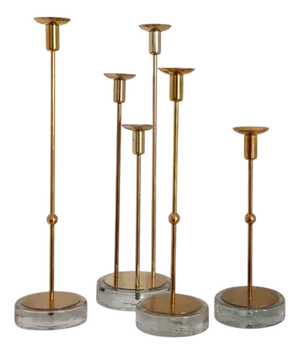 Candleholders in Brass and Glass by Gunnar Ander, 1960s, Set of 4