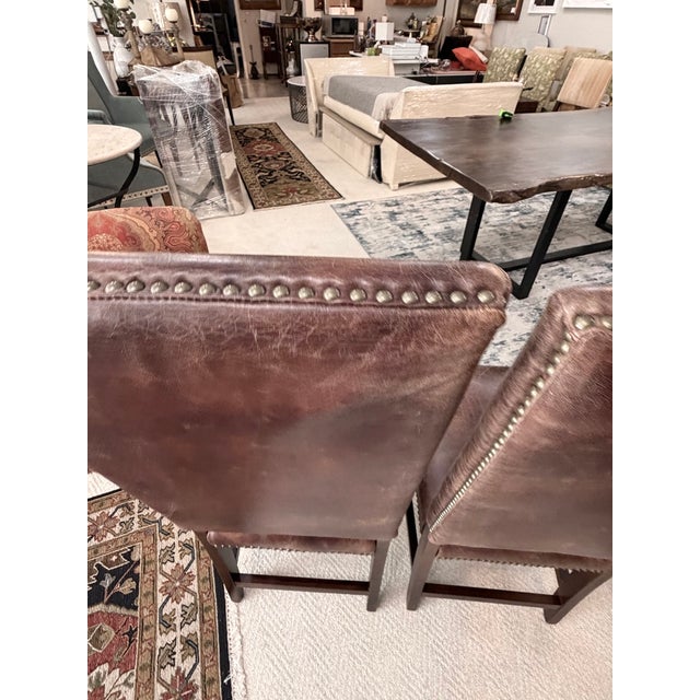 2020s Set of 2 Leather Parson Chairs With Nailhead Trim For Sale - Image 5 of 13