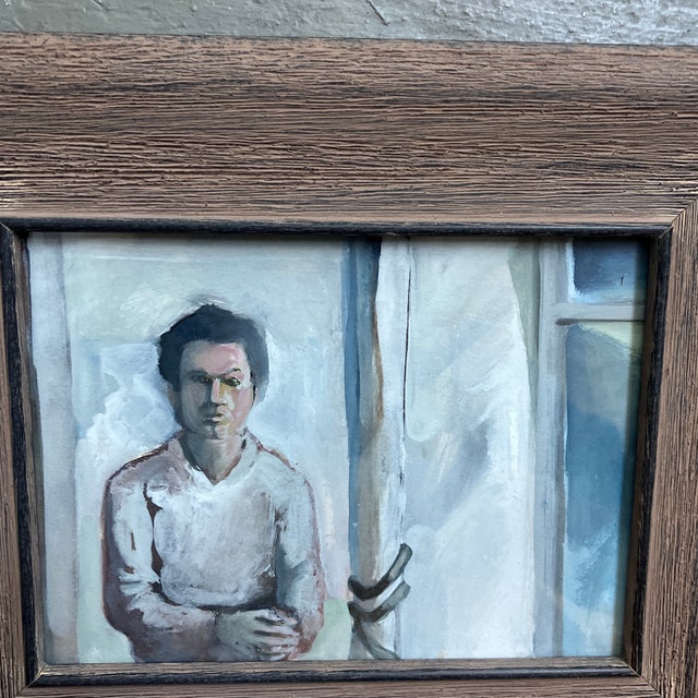Original painting on paper approximately 5 x 7 Overall size with distressed wood frame is 9 x 11