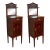1900s, Art Nouveau Pair of Walnut Nightstands with Crest and Glass Shelve For Sale
