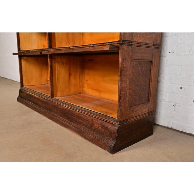 Antique Arts & Crafts Tiger Oak Double Five-Stack Barrister Bookcase, Circa 1900 For Sale - Image 10 of 14