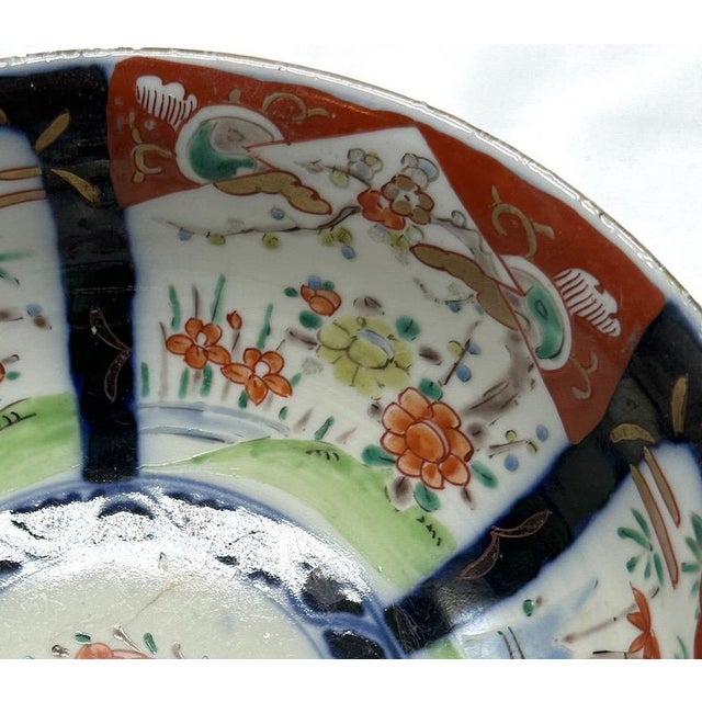 Large 19th C. Japanese Imari Scalloped Bowl - Meiji Kinrande Porcelain For Sale - Image 10 of 16