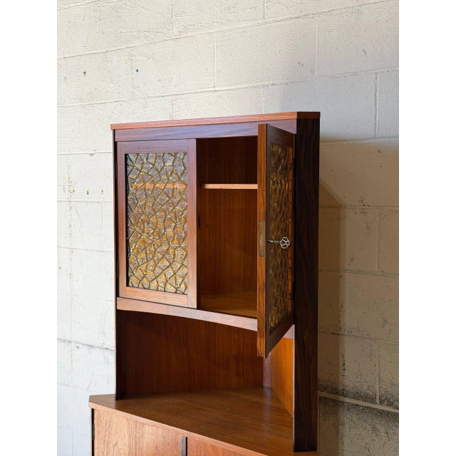 Brown Teak and Rosewood Corner Display Cabinet With Glass Doors Danish Mid-Century Modern 1960s For Sale - Image 8 of 13