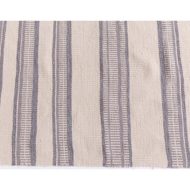 Beige Dhurrie Modern Striped Beige With Blue Flatweave Runner "Colonna" For Sale - Image 8 of 8