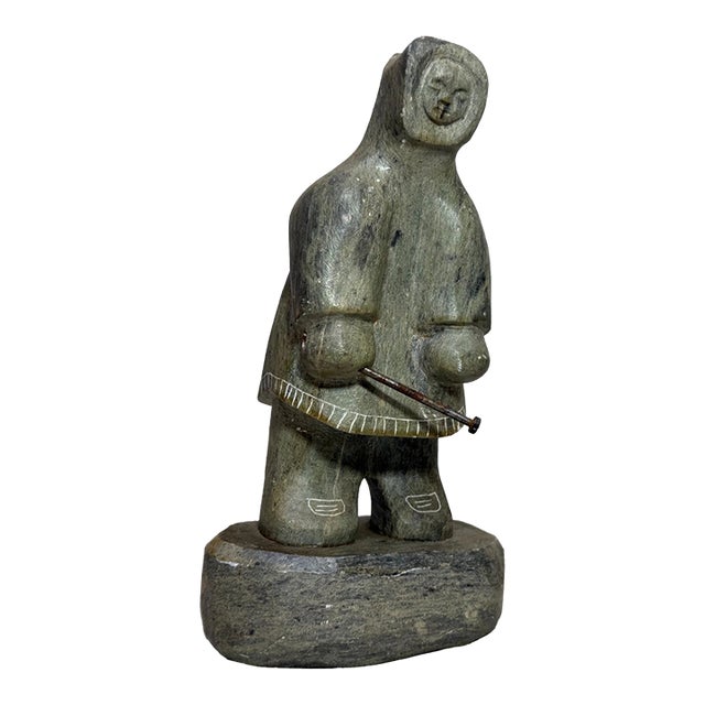 Vintage Hand Carved Soapstone Canadian Figure Dimu Eskimo Sculpture Inuit Statue For Sale