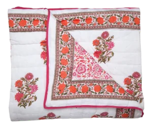 Sanya-Riyad Reversible Quilt, Queen - Pink & Orange