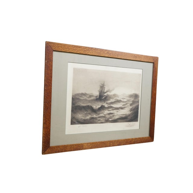 Realism Antique Otis S Weber Signed Nautical Maritime Choppy Seas Clipper Ship Etching For Sale - Image 3 of 11