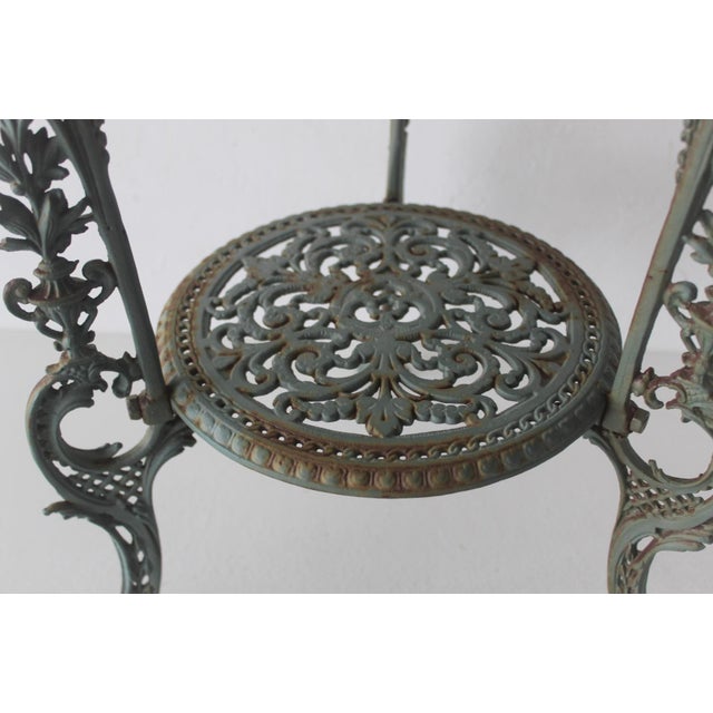 Green Victorian Style Cast Iron Three Tiered Jardinière Plant Stand Lion Head Paw Footed Details Vintage For Sale - Image 8 of 18
