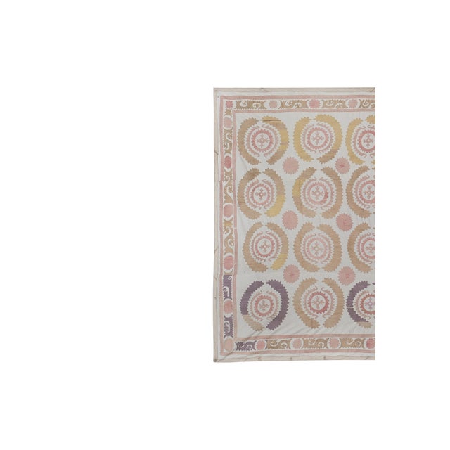 Pastel Suzani Wall Hanging - Tribal Bedspread There are stains on the edges. Dimension; 88'' x 117"" inches / 224 x 296 cm...