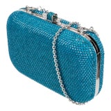 Judith Leiber Slide Lock Blue Cerulean Turquoise Silver Crystal Minaudiere Evening Bag Clutch For Sale