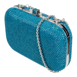 Judith Leiber Slide Lock Blue Cerulean Turquoise Silver Crystal Minaudiere Evening Bag Clutch