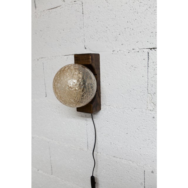 Ball Wall Light in Dark Wood and Amber Glass, 1960s For Sale - Image 6 of 13