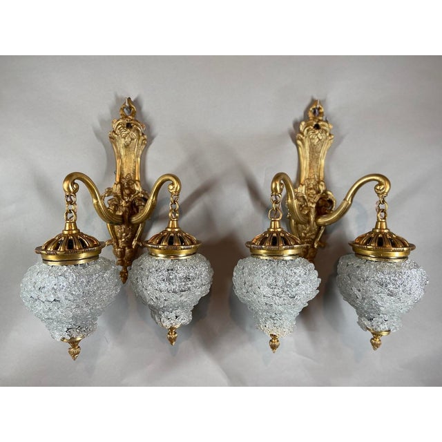 1980s French Louis XVI Gold Bronze Crystal Wall Lamps / Sconces - Pair For Sale - Image 14 of 18